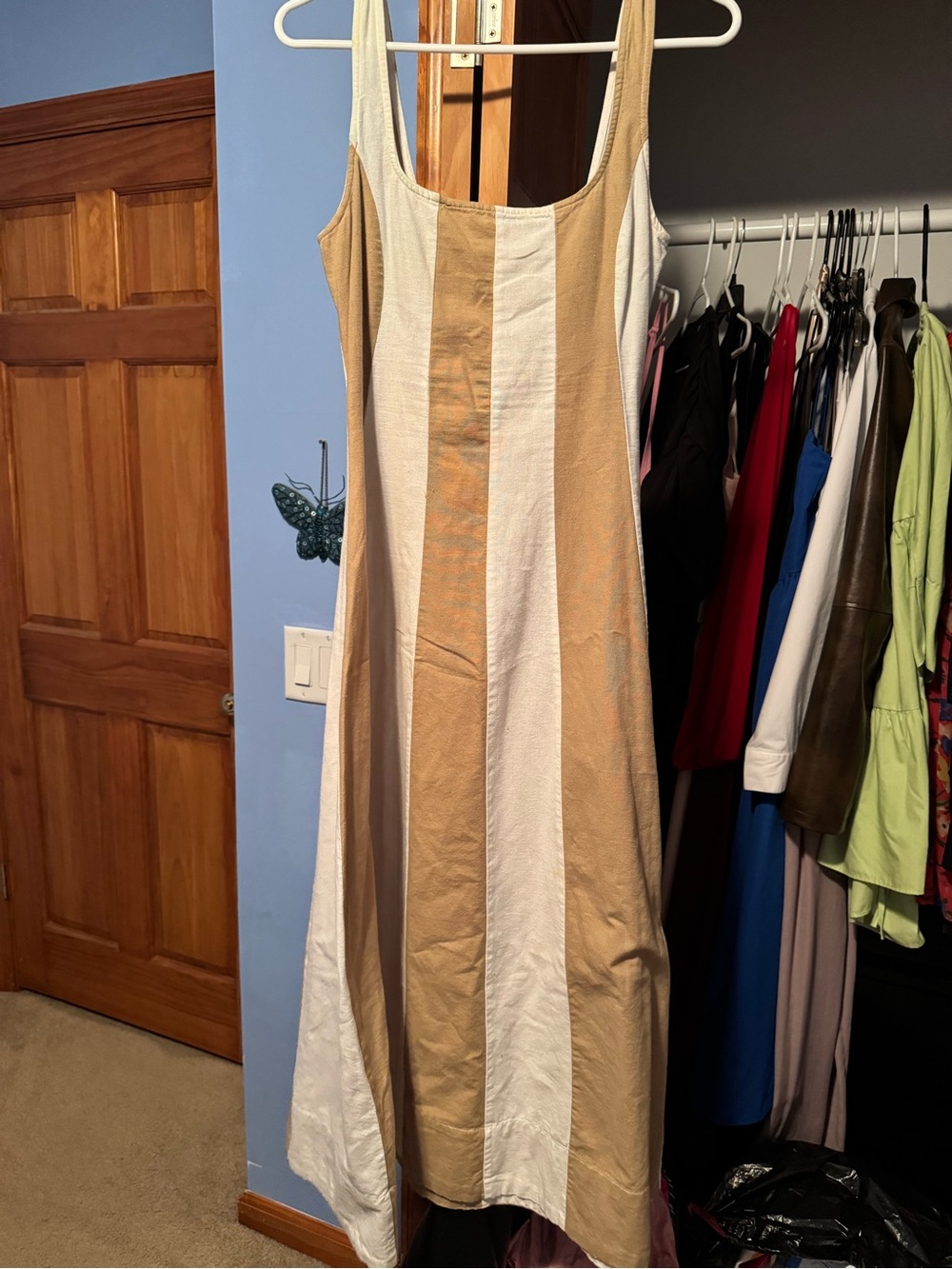 ASOS Cream and Tan Striped Sleeveless Maxi Dress